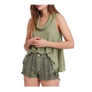 NWT Free People Swing It Thermal Cowl Neck Tank Top Sage Green S
